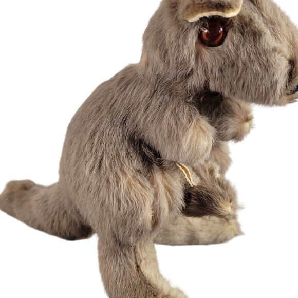 Vintage Real Fur Kangaroo Plush Toy with Joey, Brown 10" Stuffed Animal - Picture 10 of 16